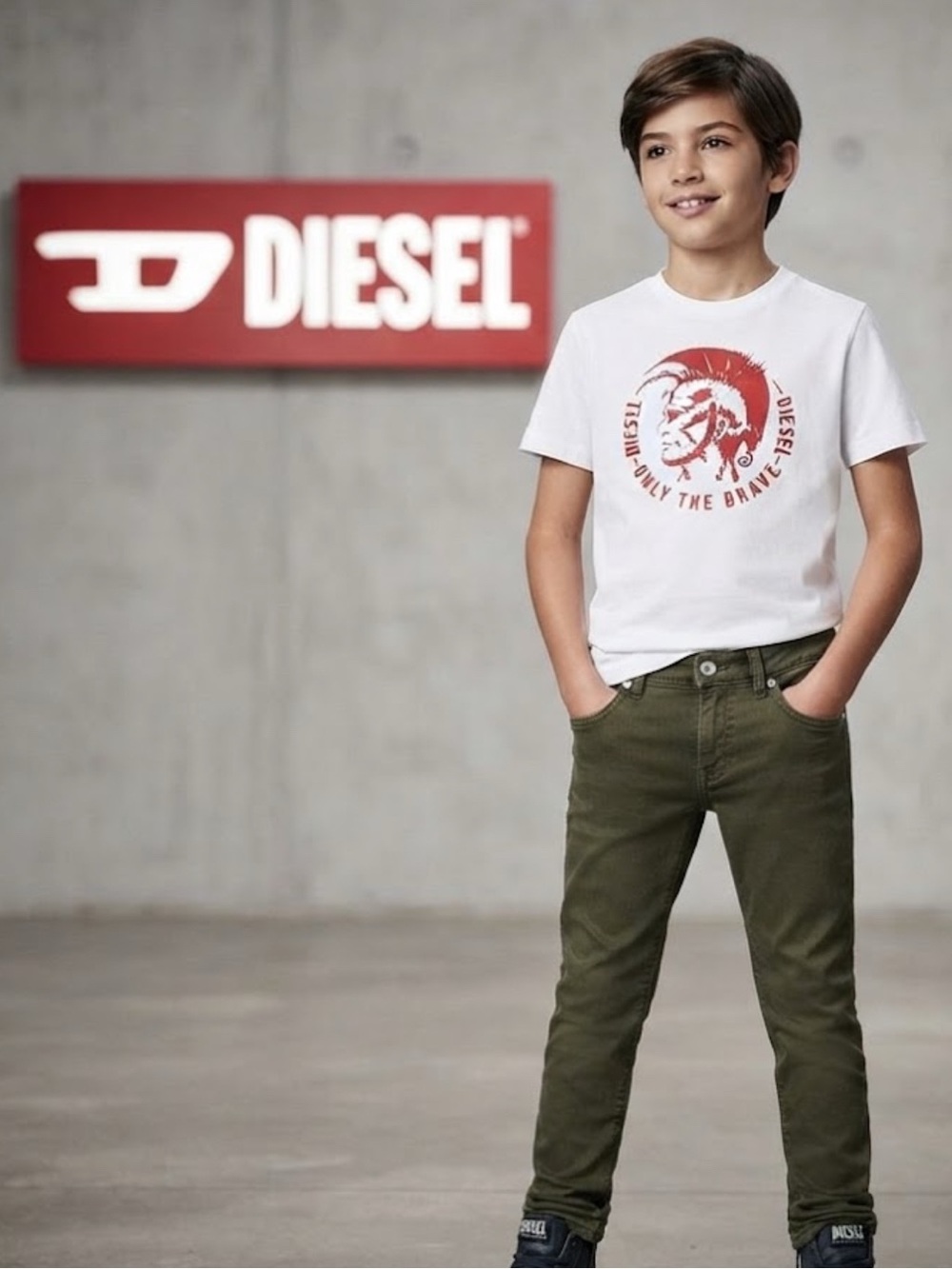 Authentic Diesel kids designer dark green soft denim jeans sz 6 boys